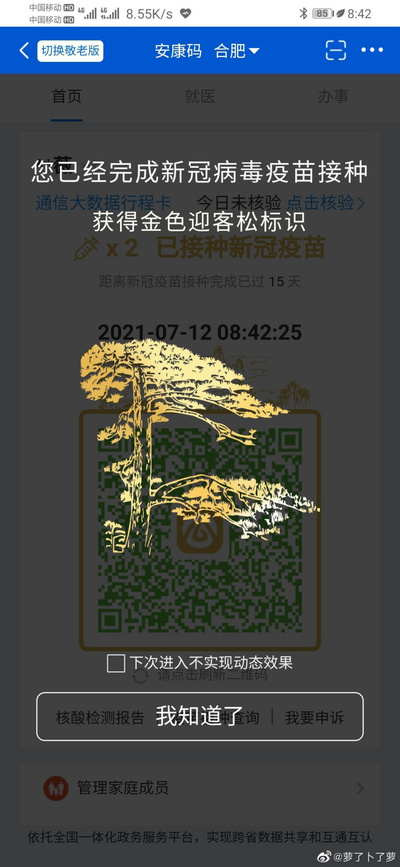 安徽“安康码”上线“金色迎客松”标识