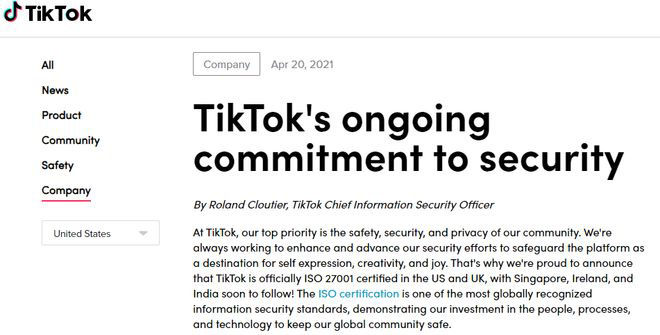 TikTok在英美获得最高级别信息安全标准认证 隐私保证