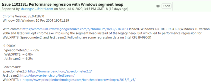 Chrome认为SegmentHeap会带来跑分下